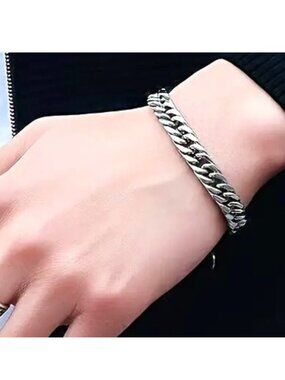 Bracelet Cuban Chain Titanium Metal Link Unisex Punk Edgy Rock Trendy Stylish